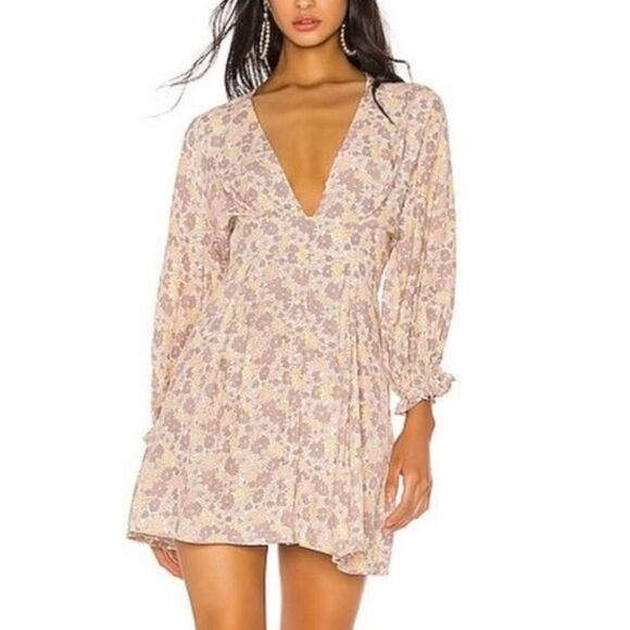 NWOT Faithfull The Brand Palmaro Zoella Plunge V-Neck Floral Summer Mini Dress - Picture 1 of 16